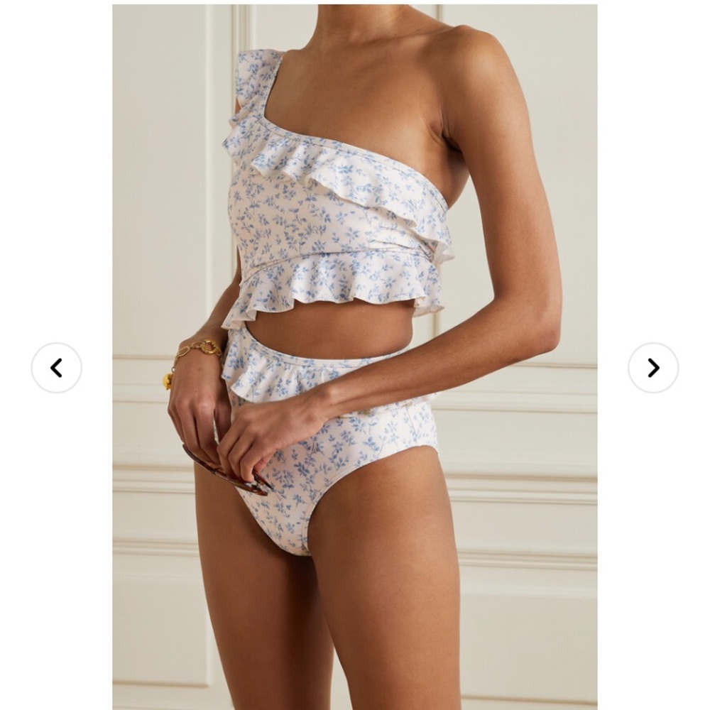 Peony Renaissance Ruffle One Shoulder One Piece Swimsuit in Porcelain